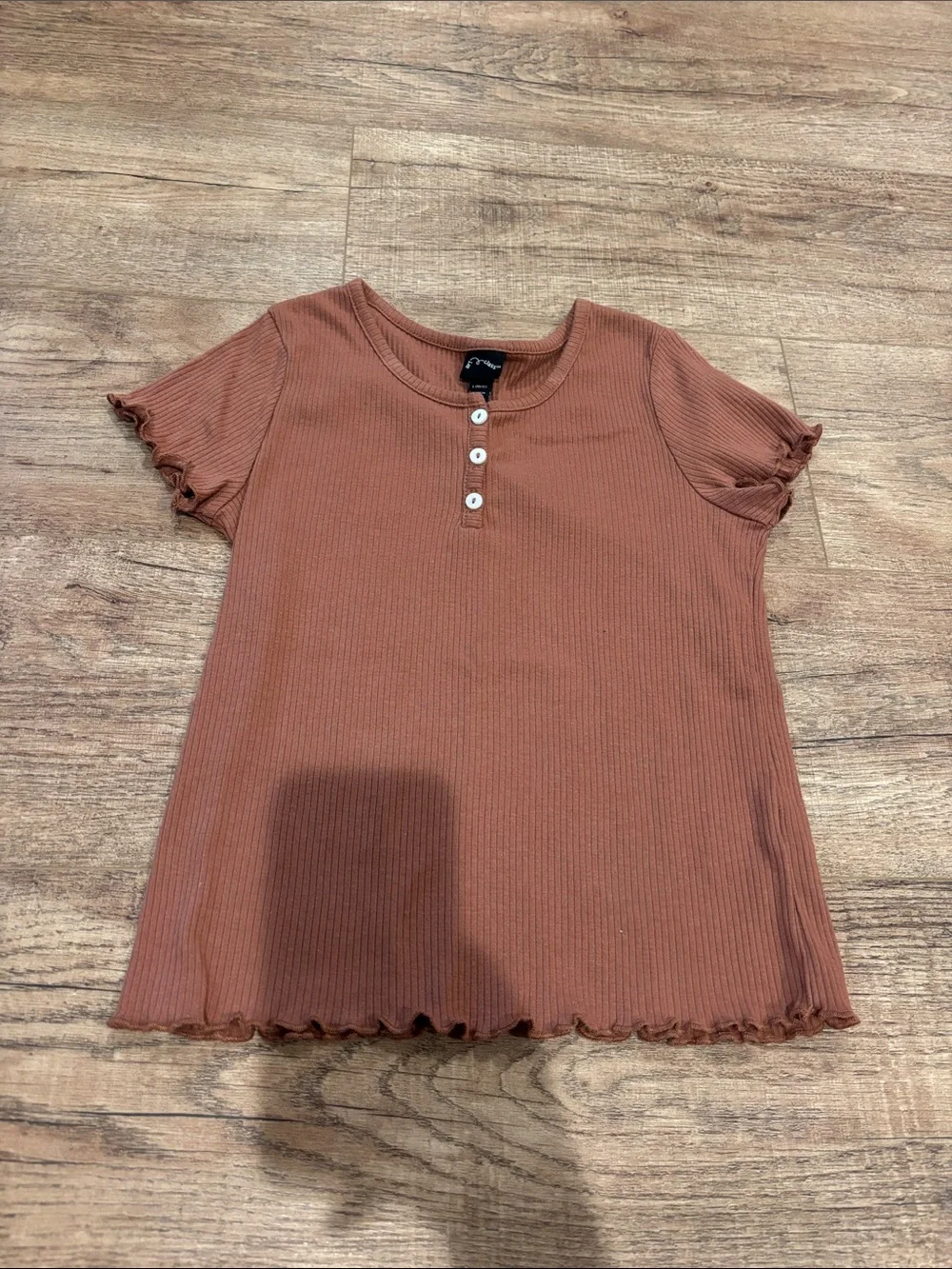 art class Rust Ribbed Henley Tee with Lettuce Trim